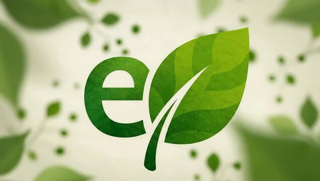 Eco-friendly logo animation with a green leaf and the letter e.