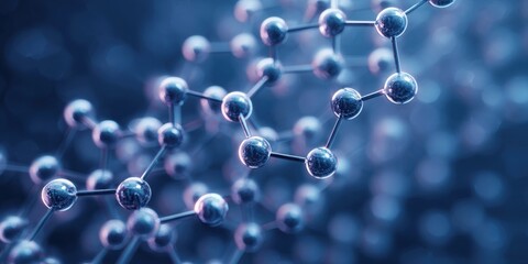 Advanced manufacturing concepts. A close-up view of molecular structures, showcasing interconnected atoms in a vibrant blue-toned background, representing scientific exploration and innovation.