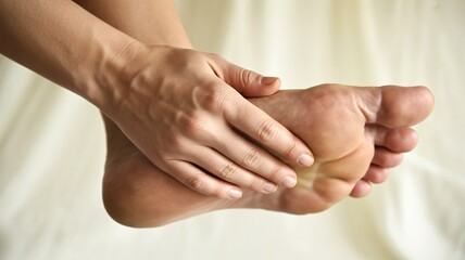 Fototapeta premium Close-up of hands massaging a foot for relaxation and pain relief