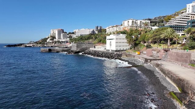 Coastline and beaches at Lido, Funchal, Madeira Island, Portugal