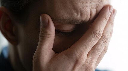 Man covering face with hand expressing stress or frustration