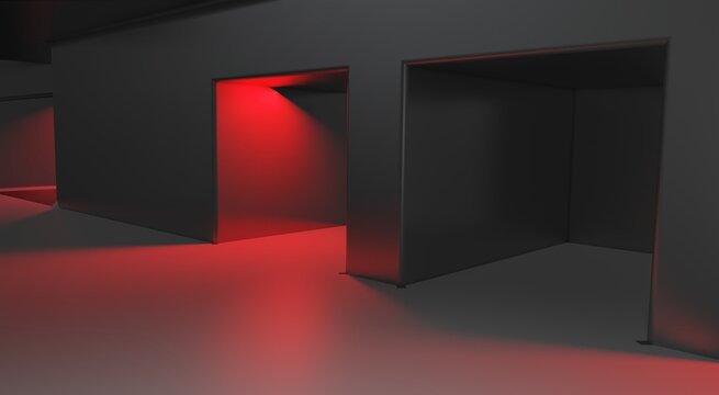 industrial empty room liminal space 3d render backroom
