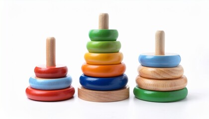 Isolated Wooden Stacking Ring Toy Preschool Educational Game For Motor Skill Development