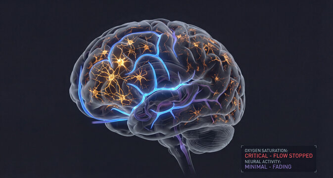 Human brain hypoxia and oxygen deprivation medical illustration