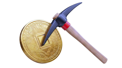 Cryptocurrency Mining Pickaxe and Gold Coin