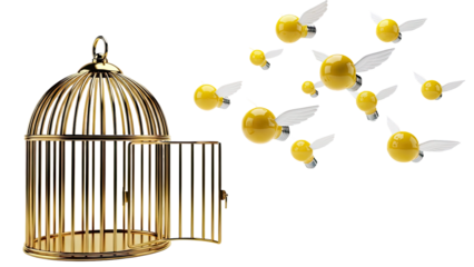 Golden Birdcage and Flying Lightbulbs