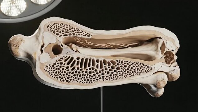 Detailed Anatomical Cross-Section of a Mammalian Bone Structure.