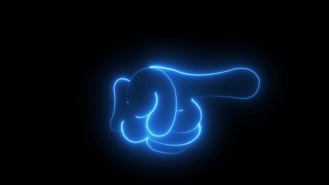 futuristic neon index finger pointing icon designed with glowing line art on a dark background. The icon shows a human hand with the index finger extended, symbolizing direction,