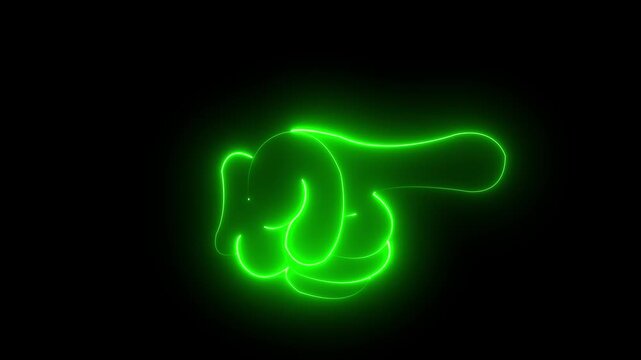 futuristic neon index finger pointing icon designed with glowing line art on a dark background. The icon shows a human hand with the index finger extended, symbolizing direction,
