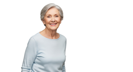 Smiling Senior Woman with Grey Hair Isolated on Transparent Background