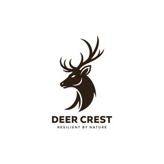 Deer crest logo with stag head wildlife emblem