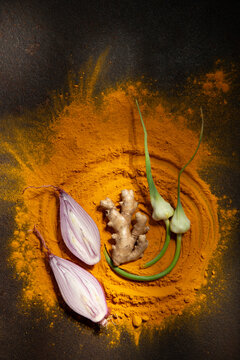 Turmeric, onion, garlic, ginger 