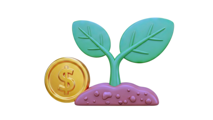3D Rendering of a Sprout and a Gold Coin