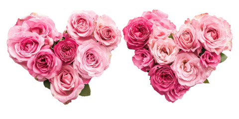 Romantic valentine's day heart shaped rose bouquets, isolated on transparent background