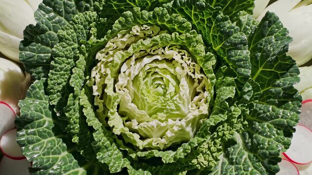 Savoy Cabbage, Bok Choy, and Radish Arrangement: A Fresh Harvest Display on Grey Background