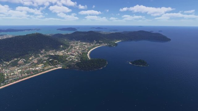 Circular aerial drone shot of Kata Noi Beach in Phuket. Thailand