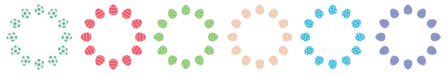 Set of round frames with Easter eggs. Isolated white background. Flat style vector illustration