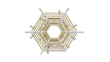 Hexagonal structure with white spheres on gold rods