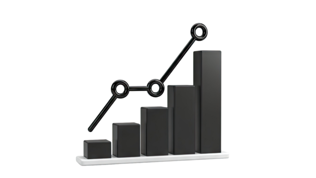 3D Bar Graph with Upward Trend Line - Powered by Adobe