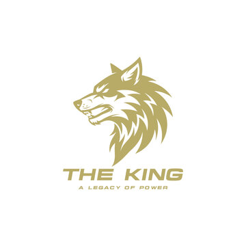 Wolf king logo with powerful wolf head mascot symbol