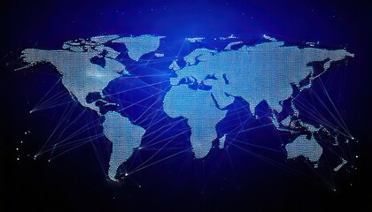 Naklejka premium Global Connectivity - A Digital World Map with Network Connections.