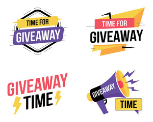 A colorful graphic design featuring giveaway announcements in various styles and fonts.