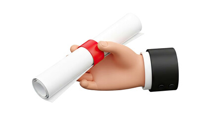 Hand in Suit Holding Rolled Diploma with Red Ribbon