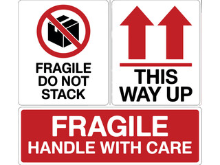 Fototapeta premium A set of warning signs for handling fragile items with care during shipping and storage.