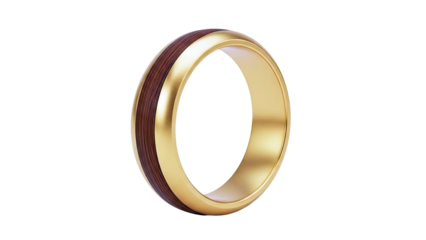 Gold Ring with Wood Inlay