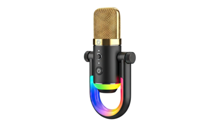Modern USB Microphone with Gold Grill and RGB Lighting
