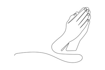 Continuous line drawing of praying hands minimalist illustration isolated