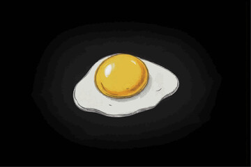 Fried egg illustration on a black background with copy space