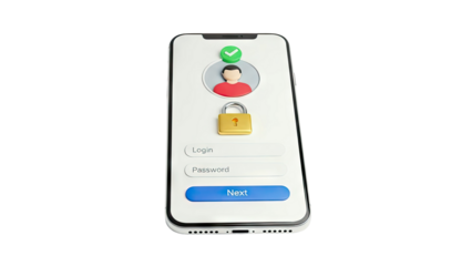 Smartphone Login Screen with Security Icon and User Avatar