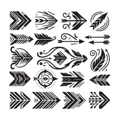 Fototapeta premium Collection of various tattoo arrows and feather designs