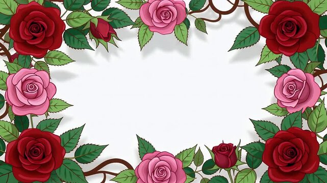 Decorative rose frame border with colorful flowers.