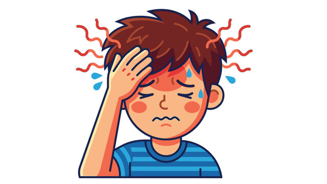 Sick boy with fever and headache feeling unwell.