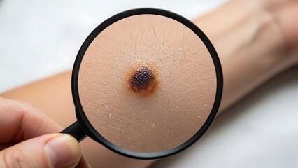 Magnifying Glass Examining a Mole on Skin dermatology medical