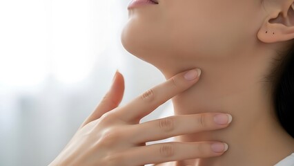 Woman touching her neck and chin with fingers adult beauty