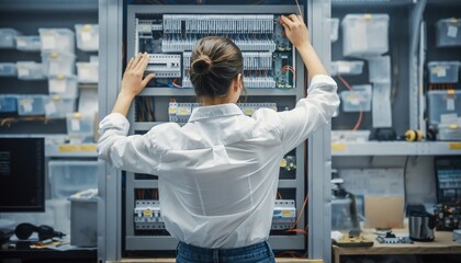 Technician Working on Server Rack in Data Center