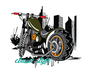  Motorcycle with City Skyline Grunge Art