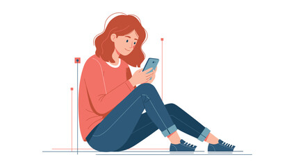 Young woman engrossed in her smartphone while sitting down.