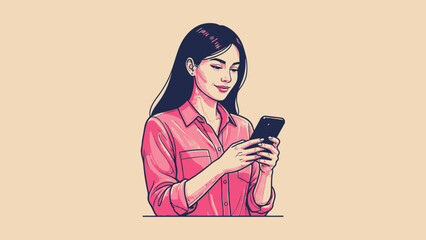 Young woman engrossed in her smartphone, digital communication.