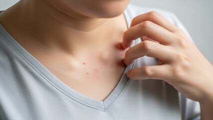 Person scratching chest with red spots and rash skin itching