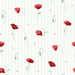 seamless floral pattern, textile pattern, fabric print in red floral style on stripe background, timeless floral, soft color flower. surface design for home textile, wallpaper pattern, print ready