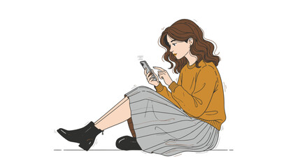 Young woman sitting on floor using smartphone.