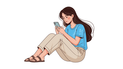 Young woman sitting and using her smartphone.