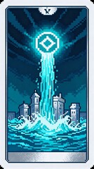 すべてを覆い尽くす洪水を描いたピクセルアートタロットカード