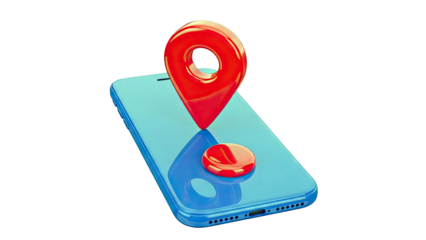 3D render of a red location pin on a blue smartphone