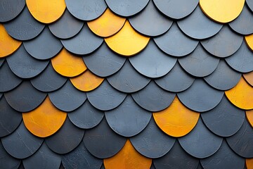 Fototapeta premium Decorative Wall Design with Textured Scales in Blue and Gold Color Scheme