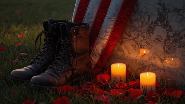 Battlefield Cross with Candles Honoring Fallen on Memorial Day
